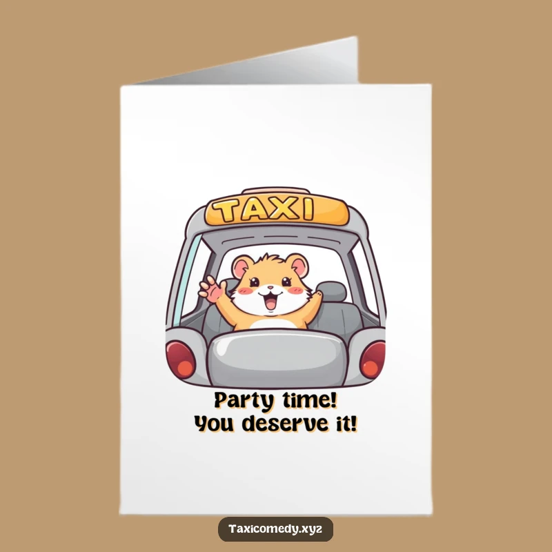 Free Printable Birthday Card: Waving Hamster in Taxi - Adorable Downloadable Gift