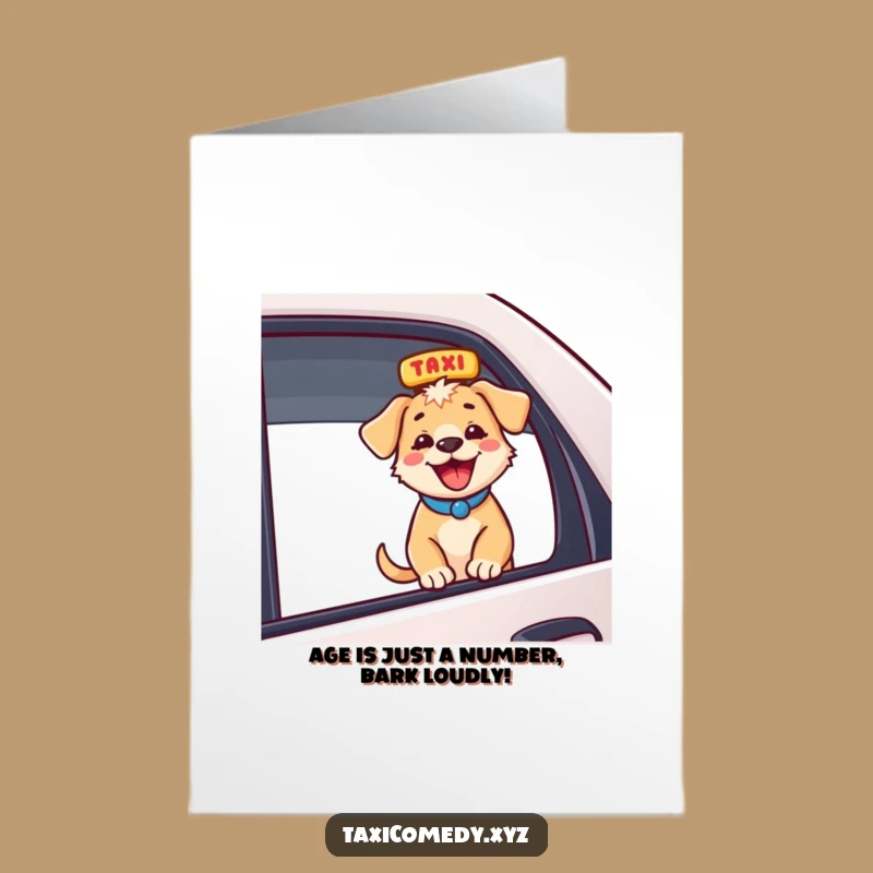 Free Printable Energetic Puppy Birthday Card: Hilarious Taxi Dog Downloadable Gift