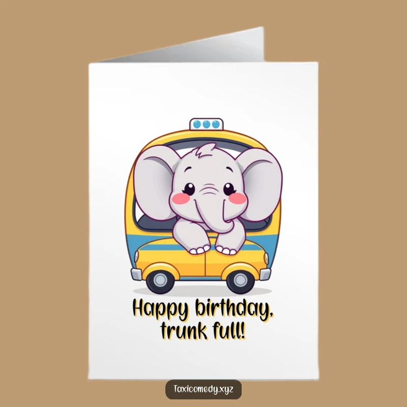 Funny Free Printable Birthday Card: Joyful Elephant Taxi Ride Gift