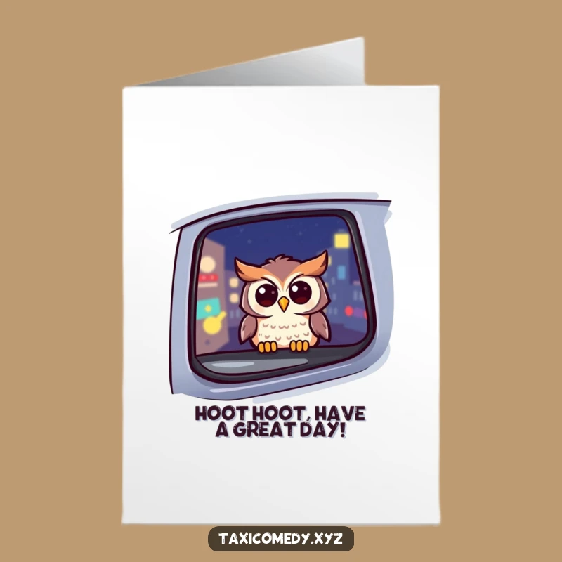 Free Printable Birthday Card: Cheerful Owl Taxi Ride - Funny Downloadable Gift