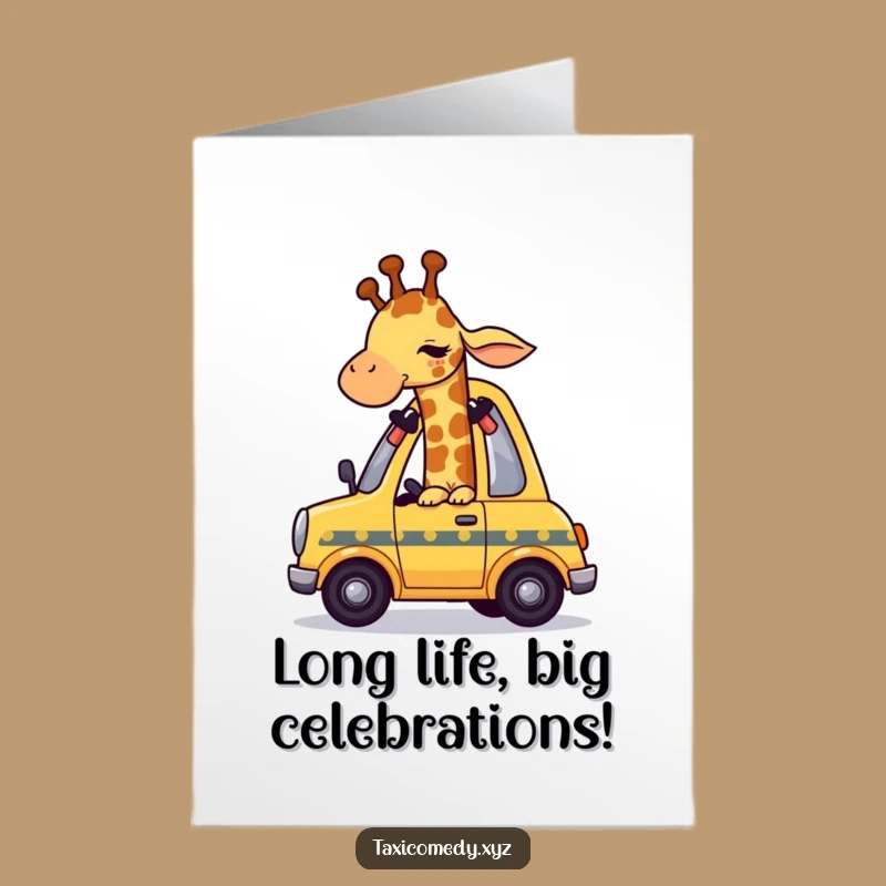 Free Printable Birthday Card: Giraffe in Taxi, Hilarious Downloadable Gift