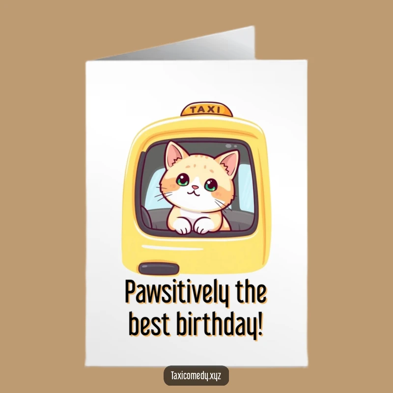 Free Printable Birthday Card: Cute Cat Taxi Passenger for a Hilarious Downloadable Gift