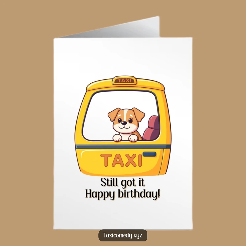 Free Printable Birthday Card: Funny Dog in Taxi Design - Hilarious Downloadable Gift
