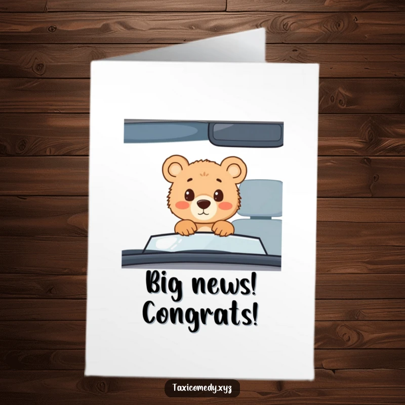 Funny Free Printable Congratulations Card: Bear cub peeking with curiosity, wide-eyed and amazed, celebrating success.