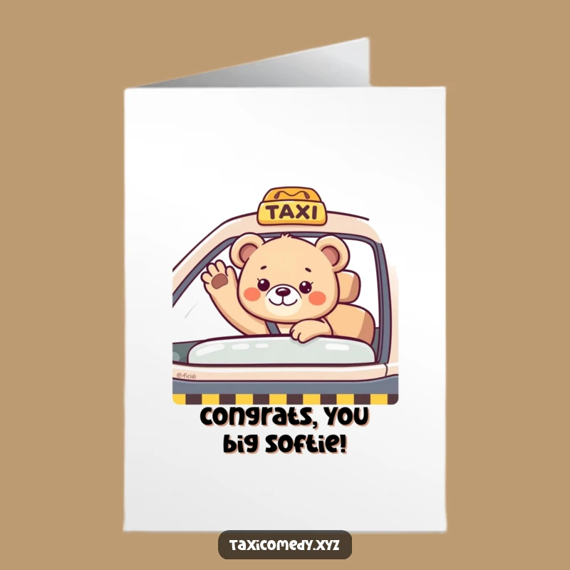 Free Printable Congrats Card: Bear Cub Taxi Rider for a Joyful Downloadable Gift