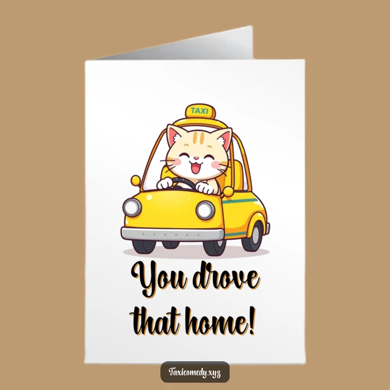 Free Printable Congrats Card: Cat Taxi Driver Victory Humor Downloadable