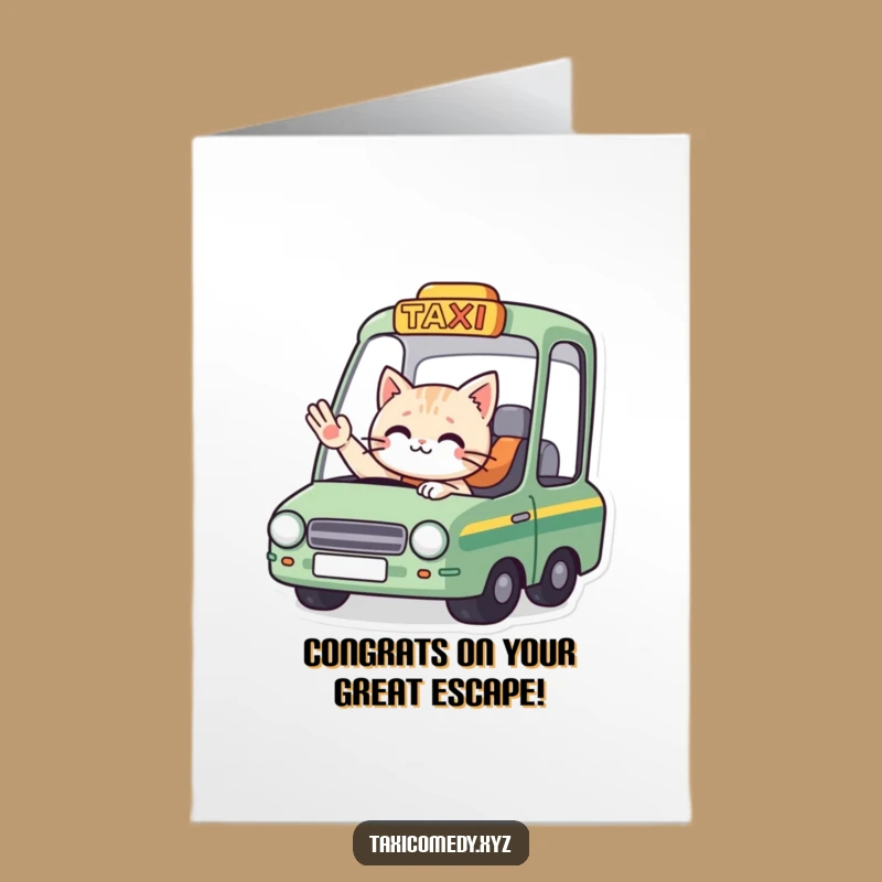 Free Printable Congrats Card: Cat Taxi Goodbye Humorous Downloadable