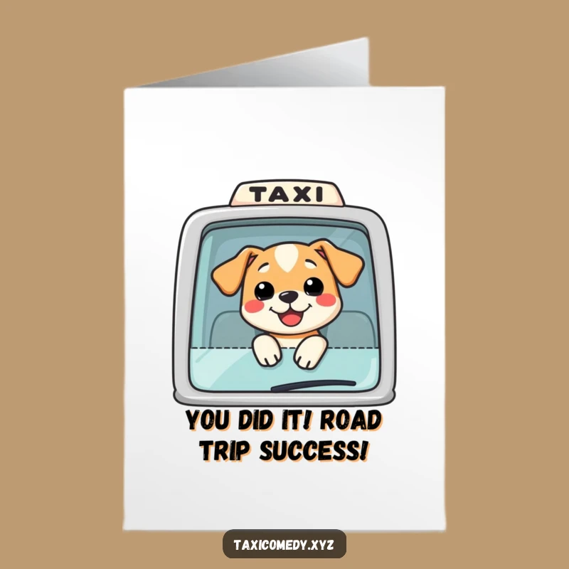 Free Printable Congrats Card: Cheerful Dog Taxi Driver - Funny Downloadable Gift