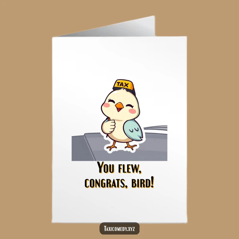 Free Printable Congrats Card: Winking Bird Taxi - Your Speedy, Humorous Downloadable Gift!