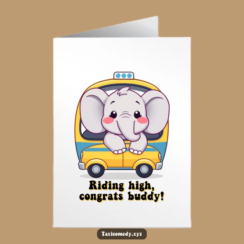 Free Printable Congrats Card: Joyful Elephant Taxi Success Download