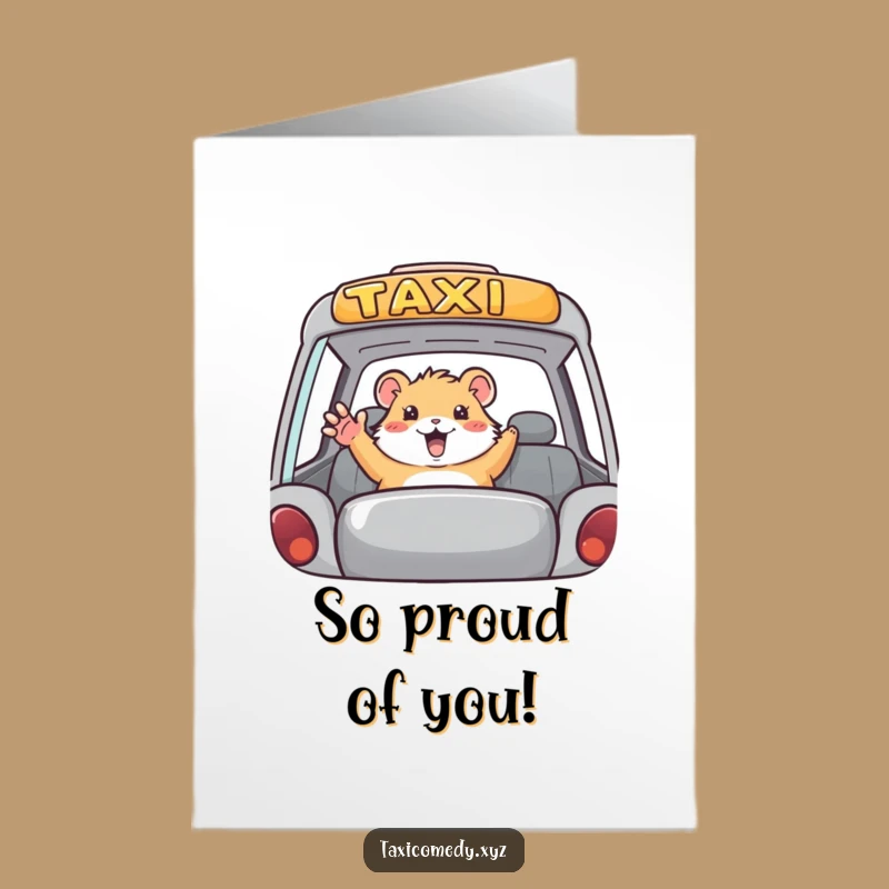 Free Printable Congrats Card: Waving Hamster Taxi Passenger - Downloadable Celebration