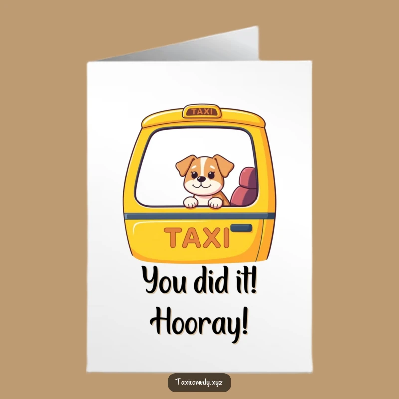 Free Printable Congrats Card: Funny Dog Taxi Driver - Downloadable Celebration Gift