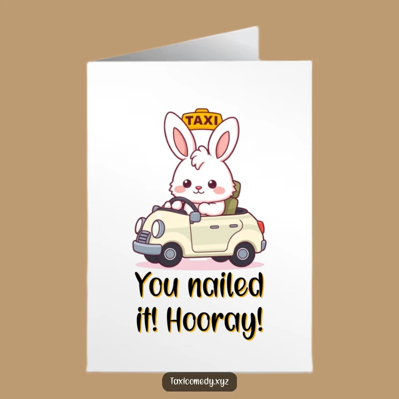 Free Printable Bunny Taxi Congrats Card: Nodding Driver Downloadable Gift