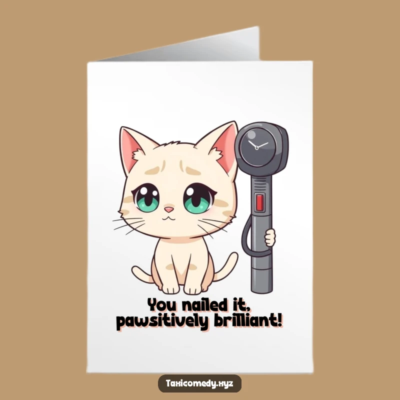 Free Printable Congrats Card: Curious Cat Taxi Meter Funny Downloadable Gift