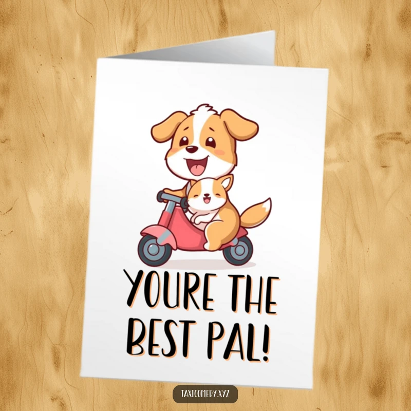 Funny Free Printable Congratulations Card featuring a proud dog giving a smaller animal passenger a celebratory ride.