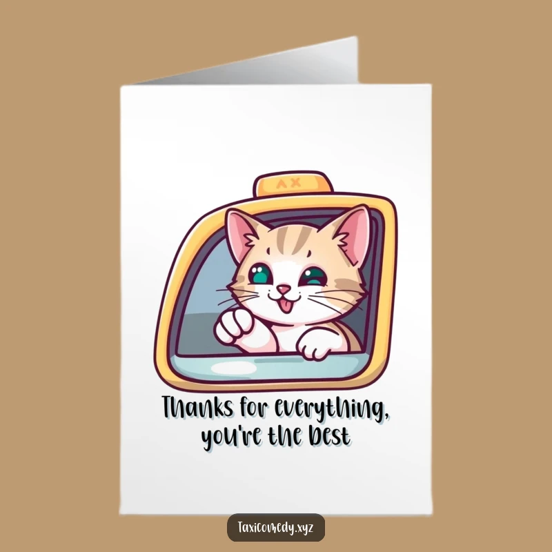 Free Printable Curious Cat Thank You Card: Pointed Thanks from the Taxi Downloadable Gift
