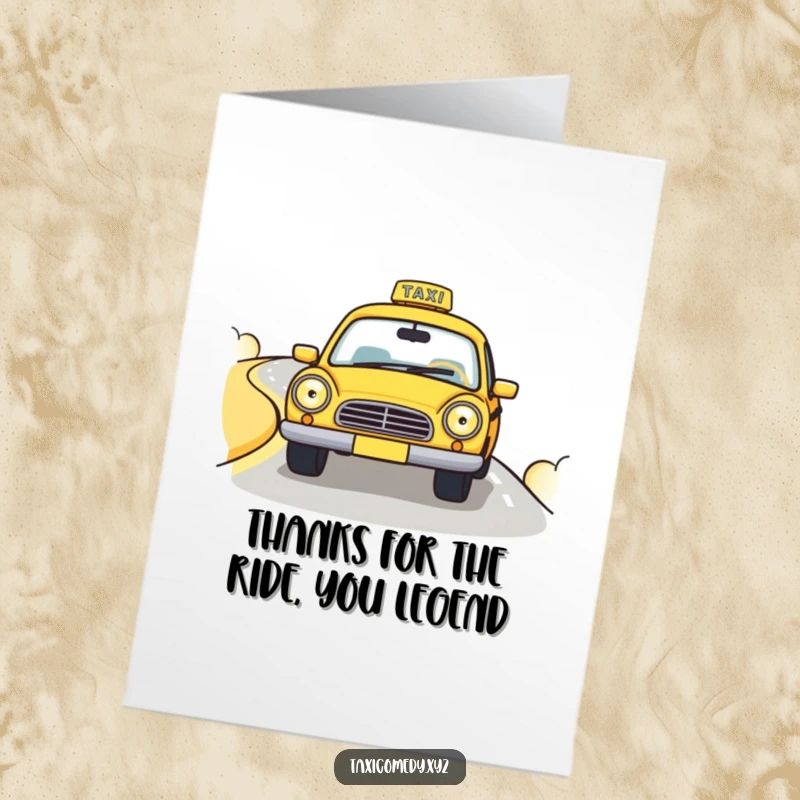 Funny Free Printable Thank You Card: Cute Taxi Cab with Happy Headlights Expressing Thanks