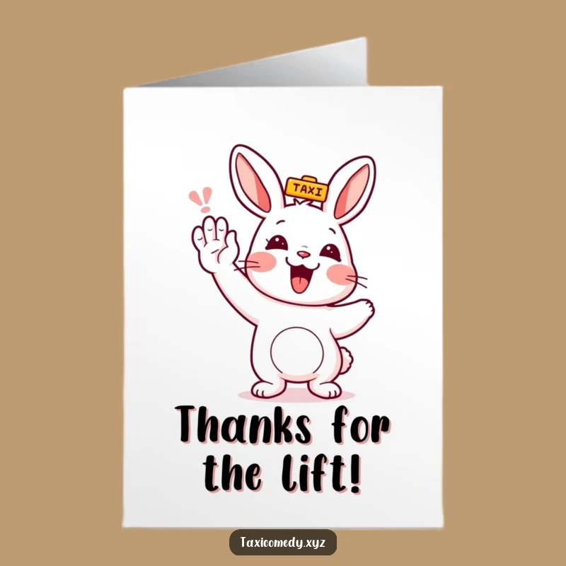 Free Printable Thank You Card: Funny Rabbit in Taxi, Unique Downloadable Gift
