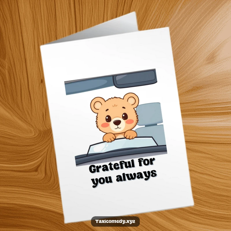 Funny Free Printable Thank You Card: Bear cub peering curiously, expressing thanks with wide, innocent eyes.