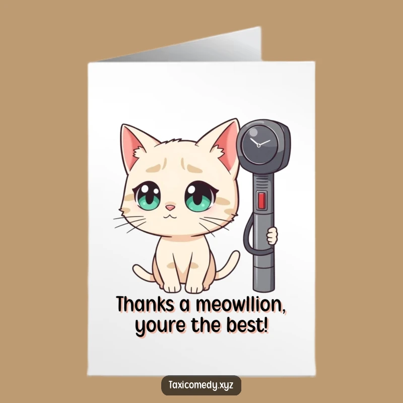 Free Printable Thank You Card: Curious Cat Taxi Meter Funny Downloadable Gift