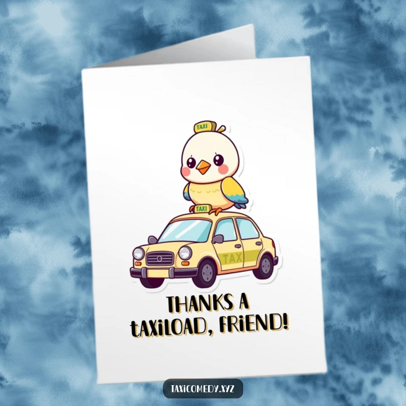 Funny Free Printable Bird Thank You Card: A grateful bird on a taxi, sending thanks.