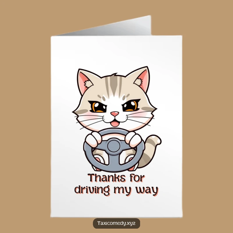 Free Printable Thank You Card: Cat Driver's Grateful Ride, Downloadable Cat Appreciation