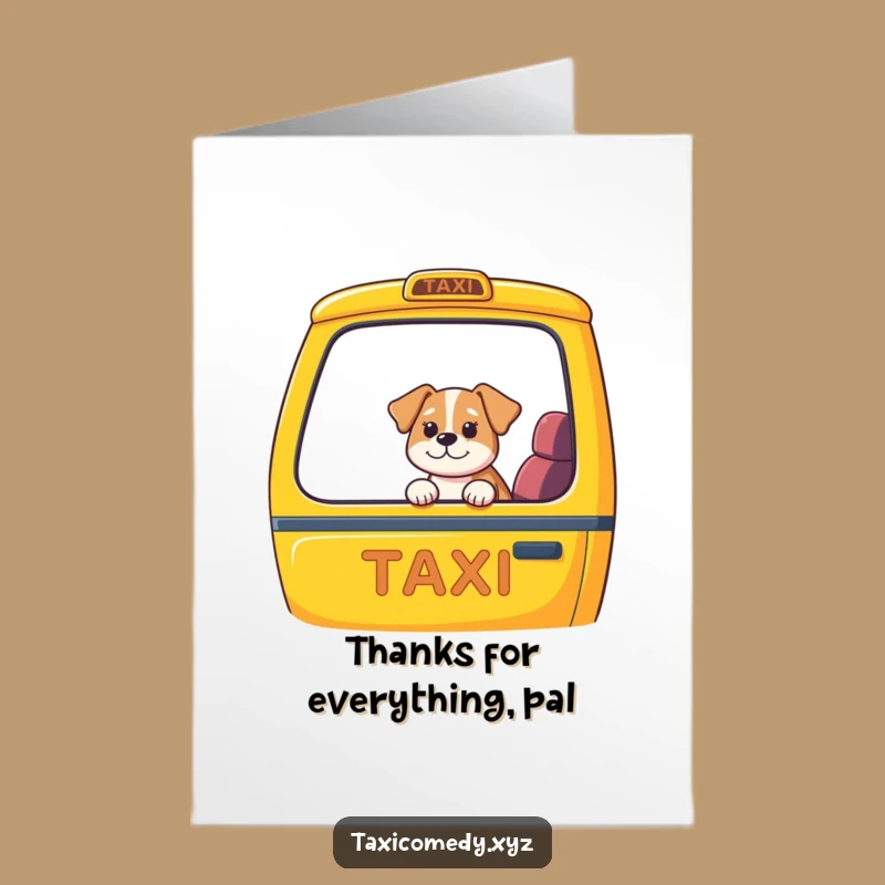 Free Printable Thank You Card: Dog in Taxi - Humorous Downloadable Appreciation Gift