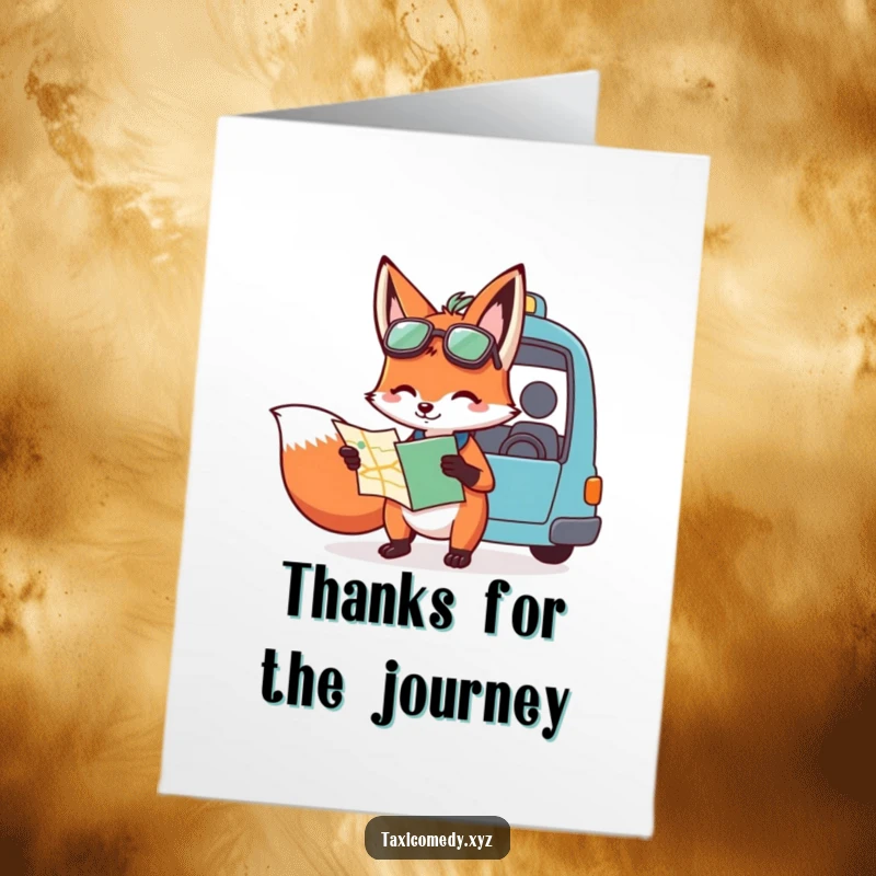 Funny free printable thank you card featuring a fox with a map, humorously assisting someone, symbolizing guidance and heartfelt thanks.