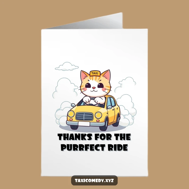 Free Printable Thank You Card: Grateful Cloud Taxi Cat, Downloadable Greeting