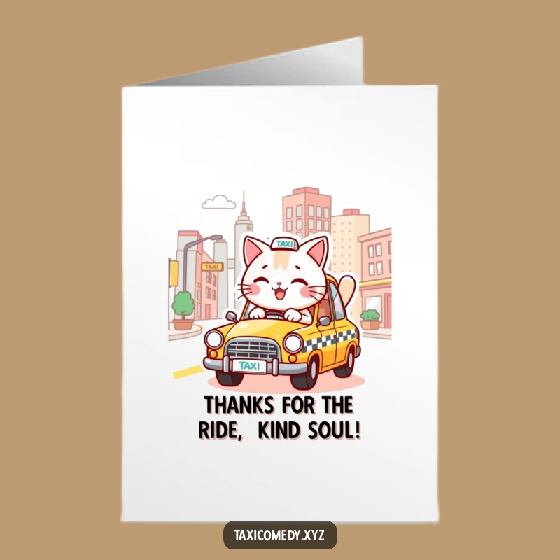 Free Printable Thank You Card: Cheerful Cat Taxi Driver Funny Downloadable Gift
