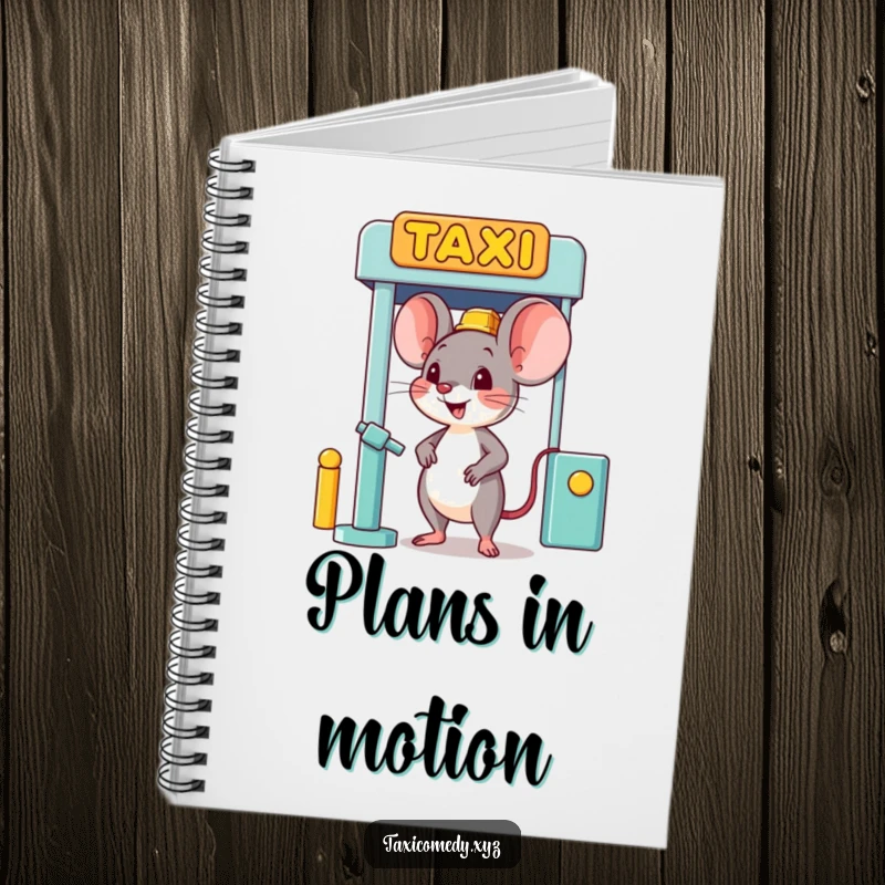 Funny happy mouse character humorously waiting at a taxi stand, ideal for note-taking and planning.