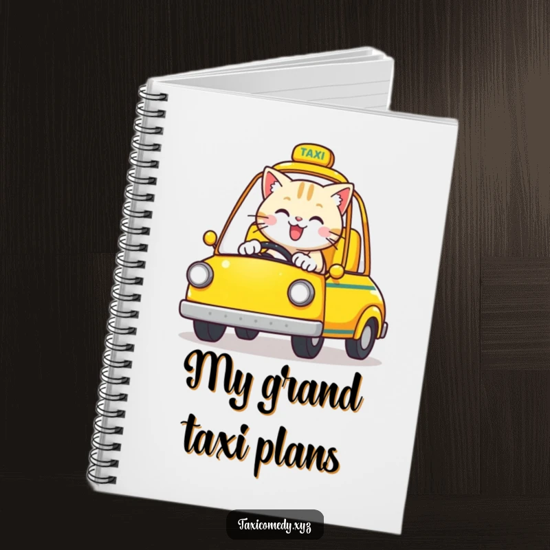 Funny Cat Notebook: A happy cat drives a yellow open-top taxi, for writing.
