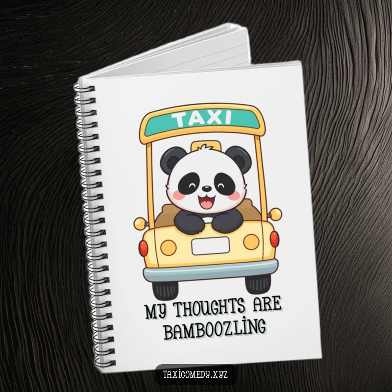 Funny panda joyfully riding in an open-top taxi. This notebook is a humorous and practical companion for all your writing needs.