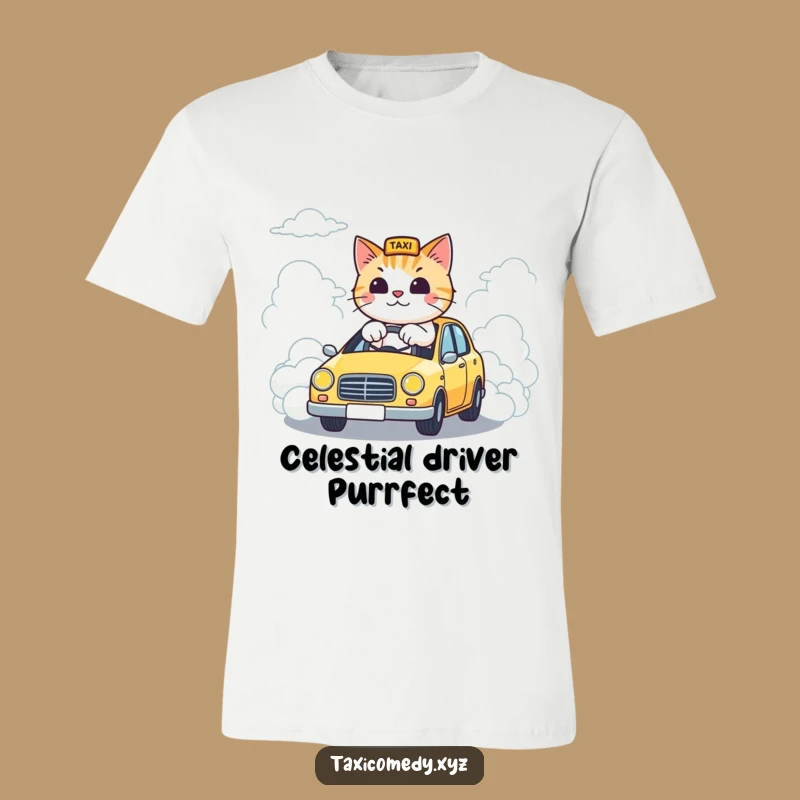 Funny Cloud Taxi Cat T-Shirt: Surreal Feline Driver, the Ultimate Funny Gift!