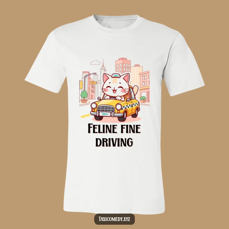 Funny Cheerful Cat Taxi Driver T-Shirt - Comical Gift for Cat & Car Fans