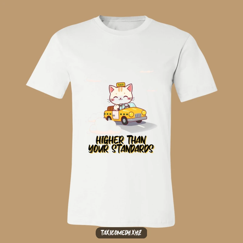 Funny Cloud Taxi Cat T-Shirt - Surreal Driving Feline Adventure Shirt