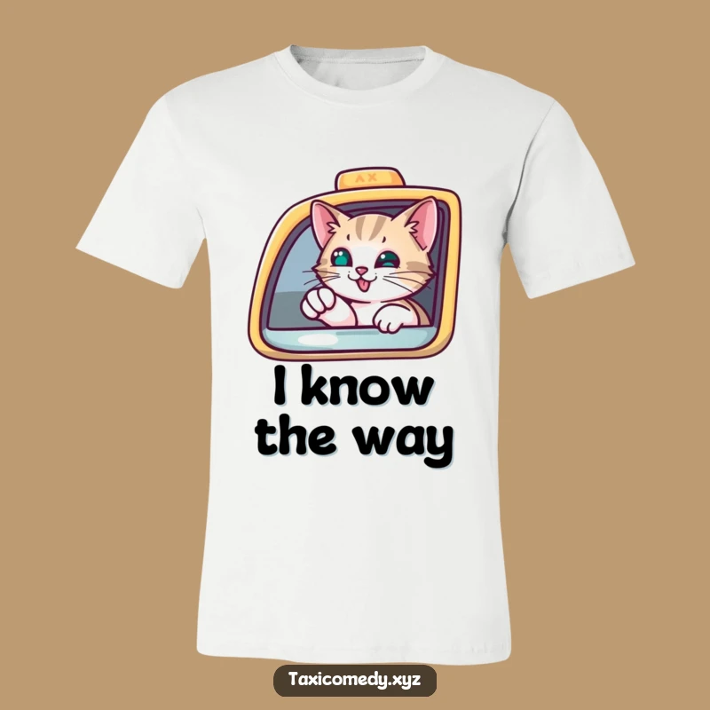 Funny Curious Cat Taxi T-Shirt: Pointing Feline, Purrfectly Humorous Apparel