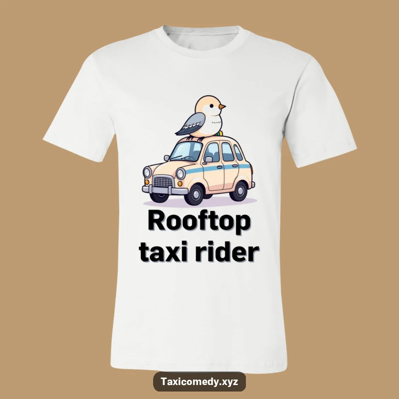 Funny T-Shirt: Bird on Taxi - Cute Commute Companion, Perfect Quirky Gift