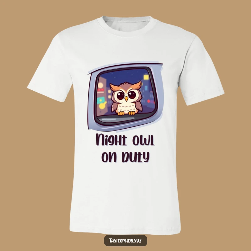 Funny Owl Taxi Night T-Shirt: Cheerful Bird's Urban Adventure, Great Funny Gift Idea