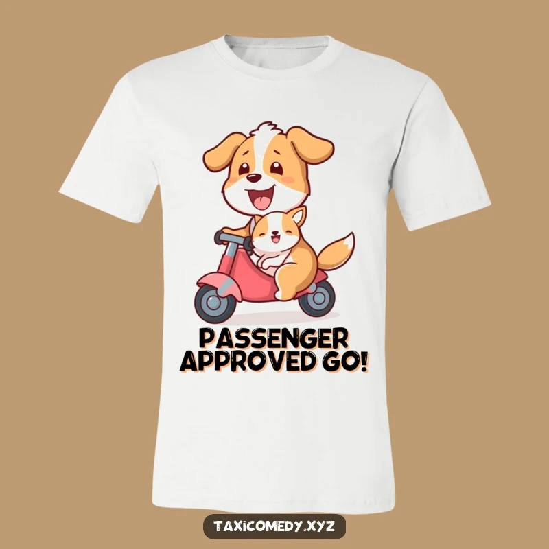 Funny Dog Taxi T-Shirt: Joyful Canine Driver with Passenger, the Ultimate Funny Gift!