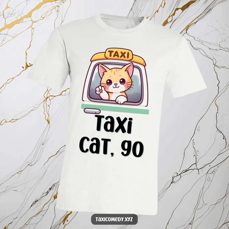 Funny cat peeking from a car window, giving a friendly wave, printed on a comfortable t-shirt.