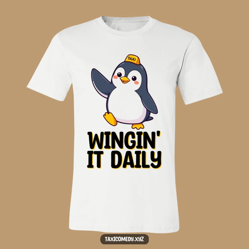 Funny Penguin Taxi Quest T-Shirt - Witty Bird Requesting Ride, Hilarious Casual Wear Gift