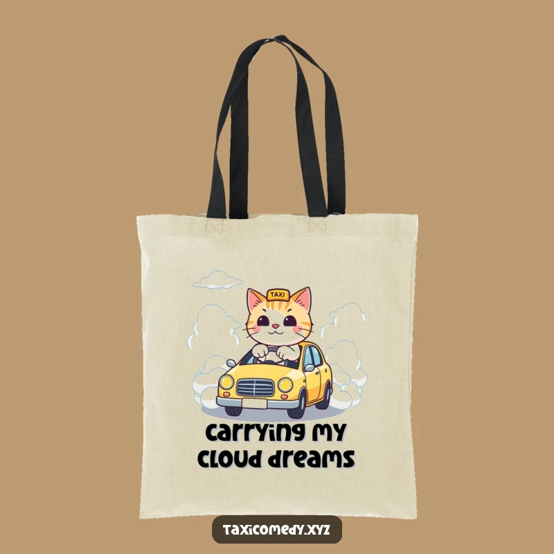Funny Cloud Taxi Cat Tote Bag: Whimsical Feline Driver, a Practical Funny Gift!