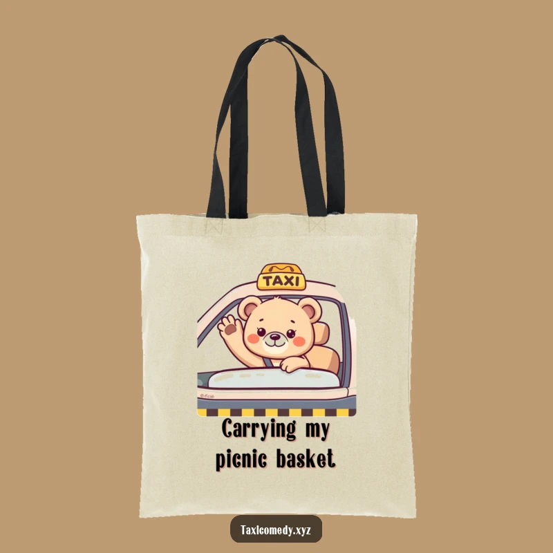 Funny Bear Cub Taxi Tote: Waving Passenger Bag, Durable & Cute Accessory