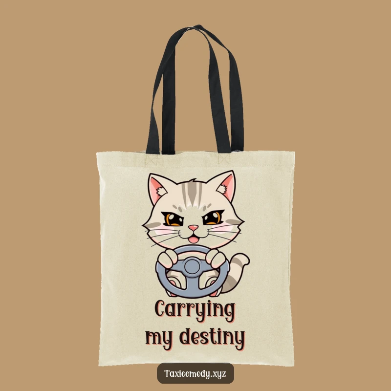 Funny Cat Tote Bag: Determined Driver, Carry Your Stuff Funny Gift