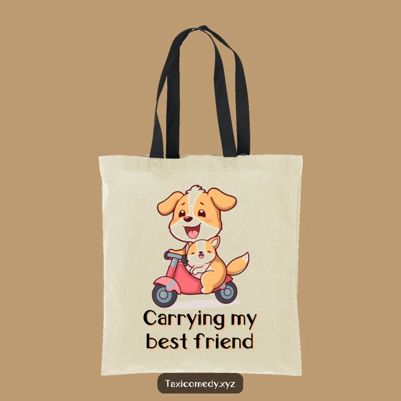Funny Dog Taxi Tote Bag: Cute Canine Driver with Passenger, a Practical Funny Gift!