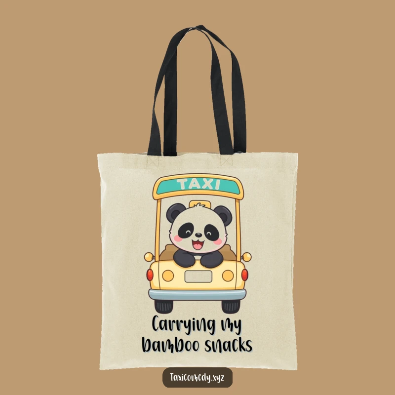 Funny Panda Taxi Rider Tote: Joyful Bear Bag, Durable & Cute Accessory