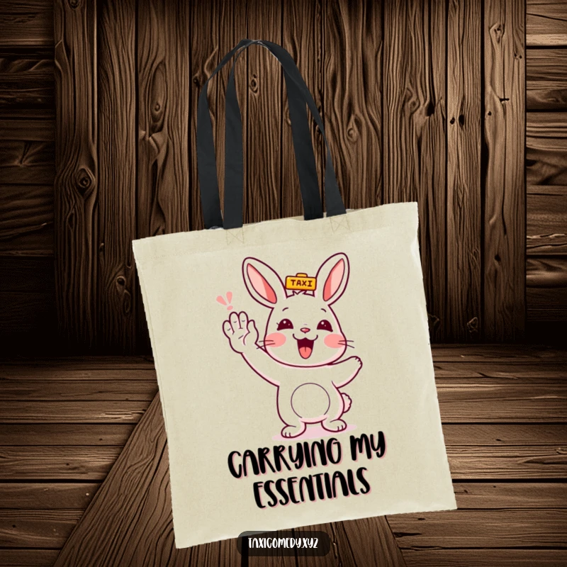 Funny rabbit character with a raised paw, humorously hailing a taxi for a shopping trip or daily commute.