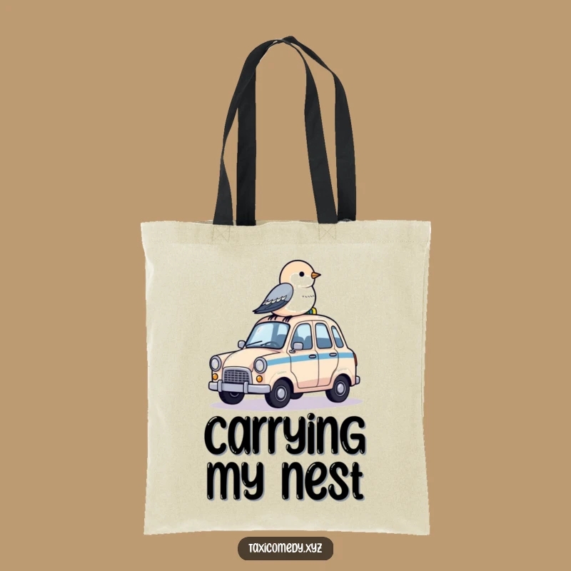 Funny Tote Bag: Bird on Taxi - Carry Cuteness, Great Quirky Gift