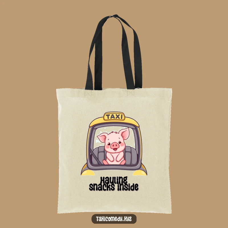 Funny Tote Bag: Piglet in Taxi - Carry Smiles, Great Quirky Gift
